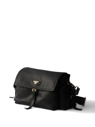 Prada Logo Leather Shoulder Bag In Black