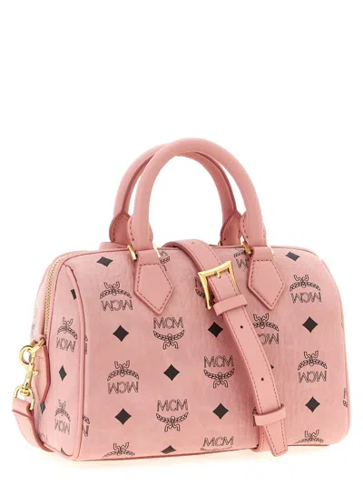 Mcm Structured Top Handle Handbag With Detachable Strap In Pink