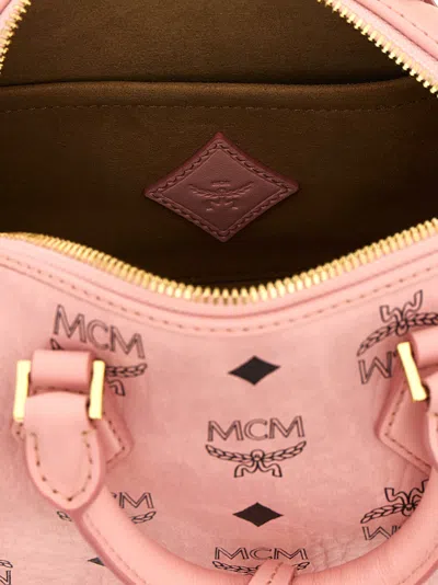 Mcm Structured Top Handle Handbag With Detachable Strap In Pink