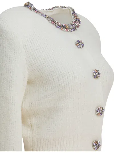 Self-portrait Cardigan Self Portrait Made Of Alpaca Blend In White