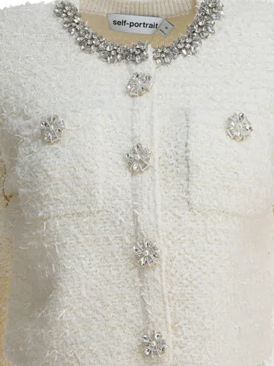Self-portrait Crystal Embellished Cardigan In White