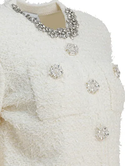 Self-portrait Crystal Embellished Cardigan In White