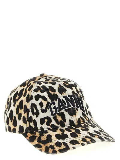 Ganni Logo-embroidered Leopard-print Canvas Cap