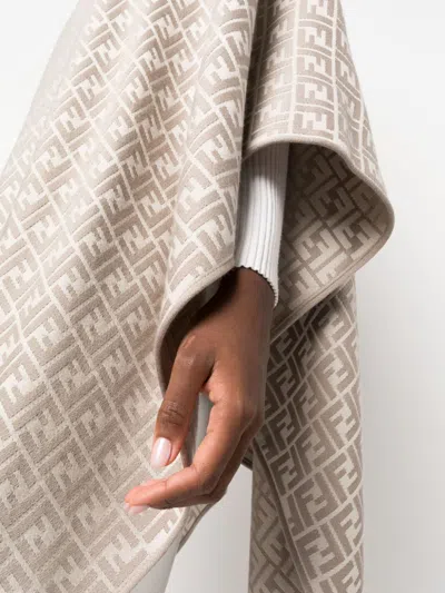 Fendi Women Ff Wool And Silk Poncho In Neutral