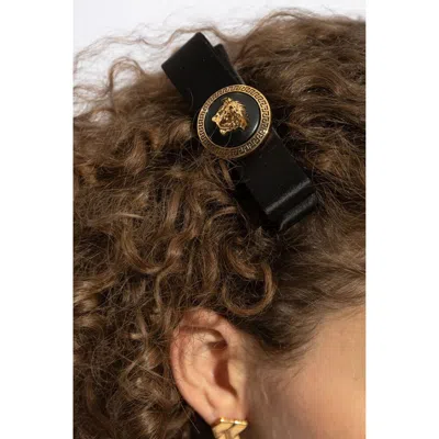 Versace Medusa-plaque Decorative-stitch Hairpin In Black