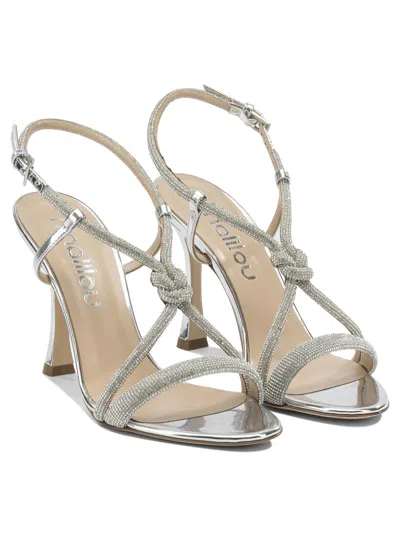 Ninalilou Silver Leather Sandals With Delicate Embellishments In Silver