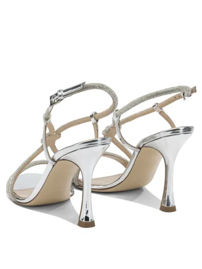 Ninalilou Silver Leather Sandals With Delicate Embellishments In Silver
