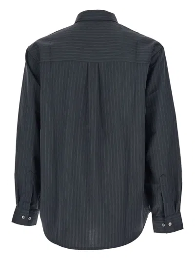Tonywack Grey Pinstriped Shirt With Pointed Collar In Wool Blend Man In Black