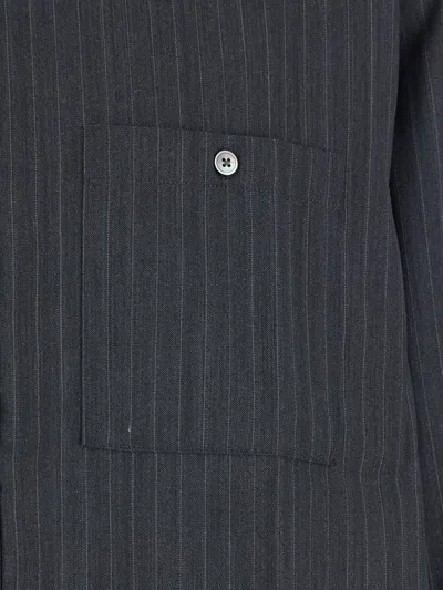 Tonywack Grey Pinstriped Shirt With Pointed Collar In Wool Blend Man In Black