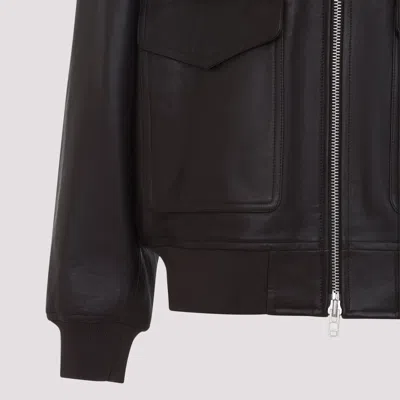 The Frankie Shop Leather Jacket Collared Design Epaulettes Pockets In Black