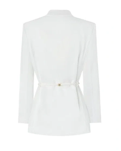 Pinko Shiny Satin Blazer With Belt And Boule In White