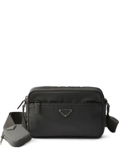 Prada Zip Pouch Woven Strap Shoulder Bag In Black