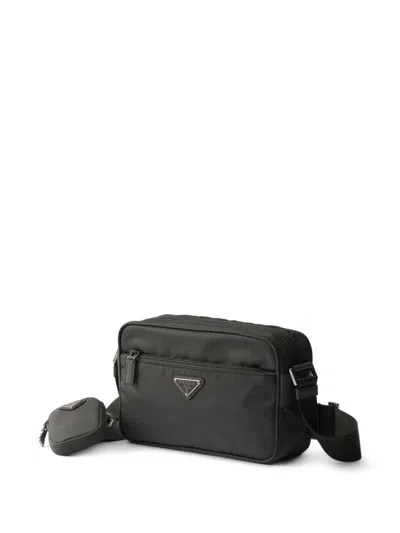 Prada Zip Pouch Woven Strap Shoulder Bag In Black
