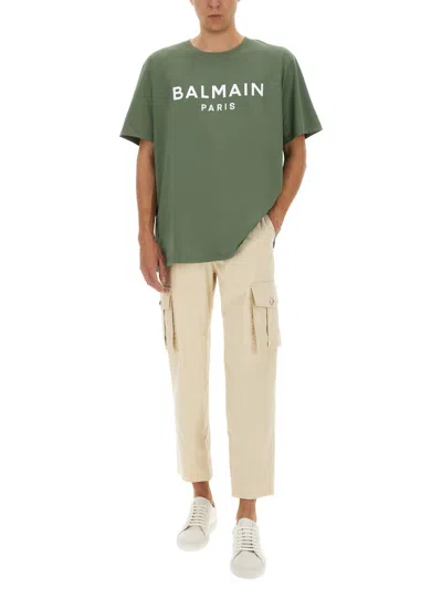 Balmain Cargo Cotton Pants Pockets In Neutral