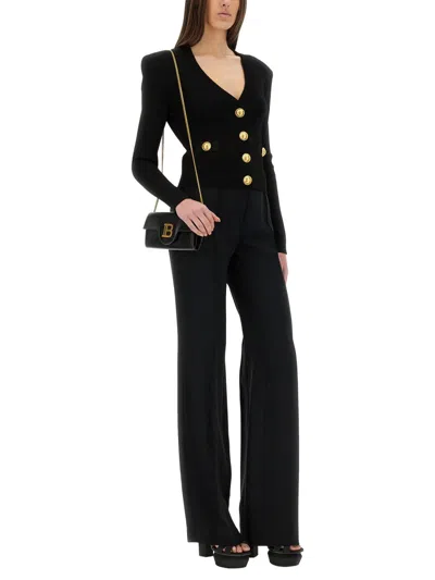 Balmain Black Fitted Cardigan With V Neckline And Jewel Buttons In Knit In Multi