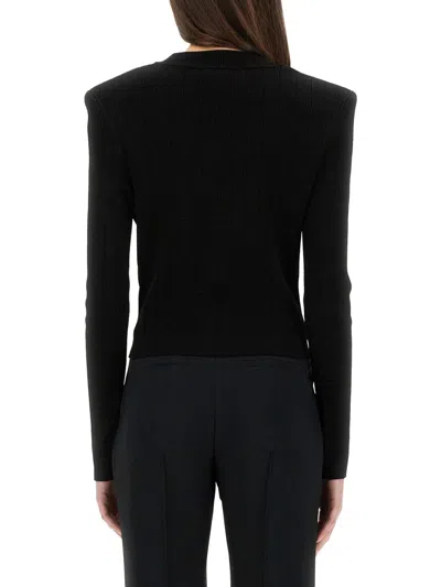 Balmain Black Fitted Cardigan With V Neckline And Jewel Buttons In Knit In Multi