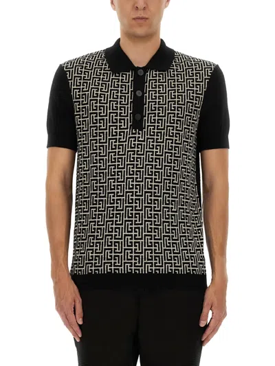Balmain Monogram Polo In Black