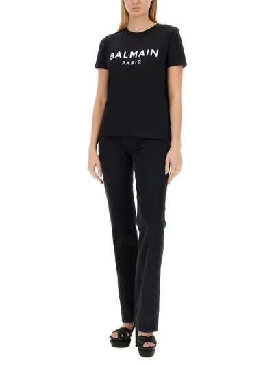 Balmain T Shirt With Logo In Black