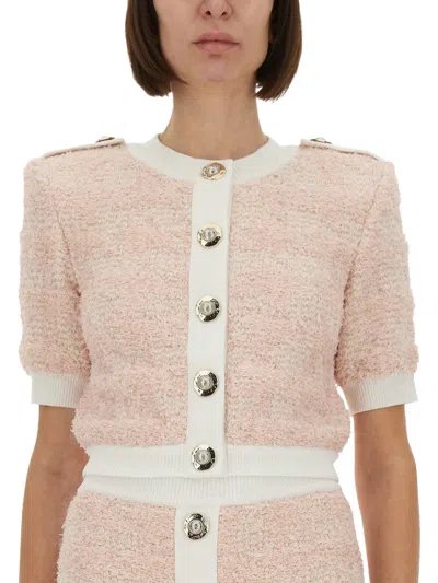 Balmain Knitwear Cardigan Button Detailing In Pink