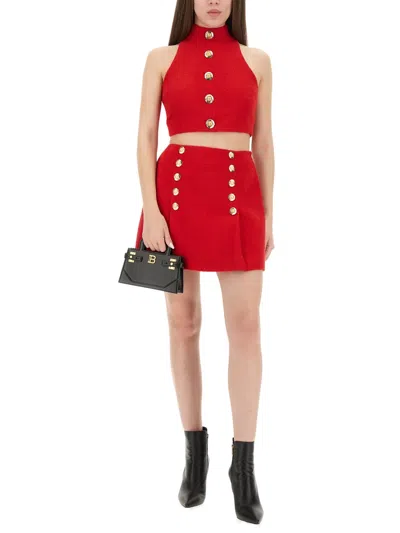 Balmain Wool Crop Top In Red