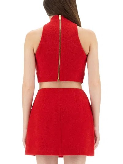 Balmain Wool Crop Top In Red
