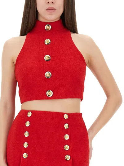 Balmain Wool Crop Top In Red
