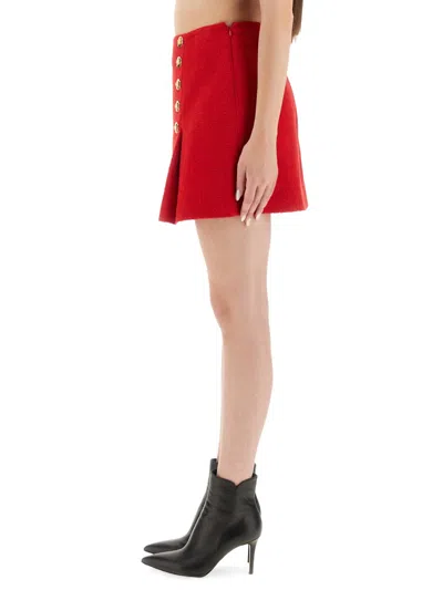 Balmain Wool Mini Skirt In Red
