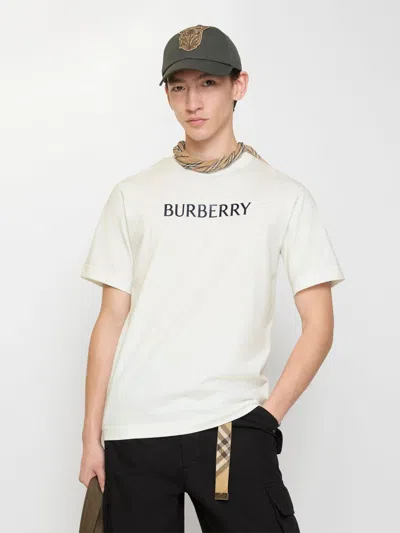Burberry Cotton T Shirt Featuring Front Logo Print In White