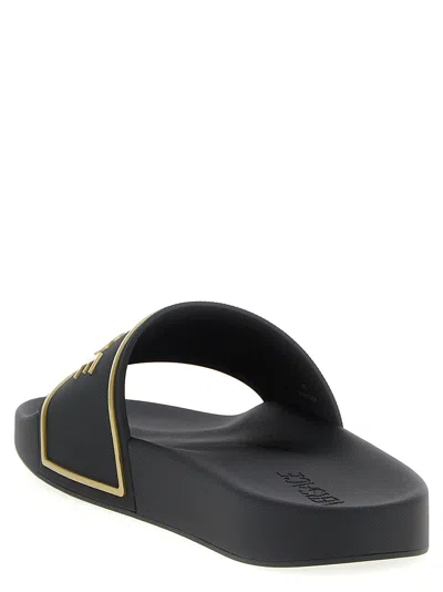 Versace Black Sandals With Logo Printed On The Front In Multi