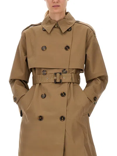 Barbour Double-breasted Belted Coat Epaulettes In Nude