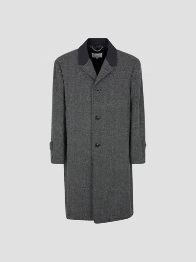 Maison Margiela Single-breasted Black/white Wool Blend Coat In Multi
