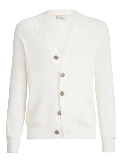 Brunello Cucinelli V Neck Cardigan Long Sleeves Knit In White