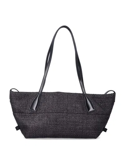 Balmain Small Track Tote Bag In Raffia In Black