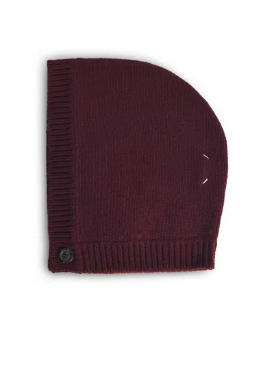Maison Margiela Virgin Wool Hood Button Detail Knit In Burgundy