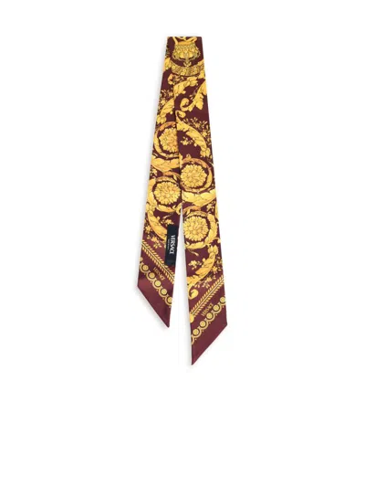 Versace Bordeaux Barocco Print Bandana Scarf In Yellow