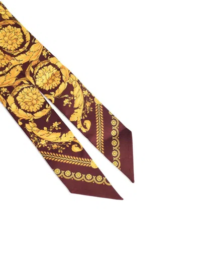 Versace Bordeaux Barocco Print Bandana Scarf In Yellow