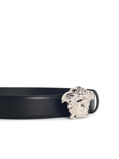 Versace La Medusa Reversible Leather Belt In Black