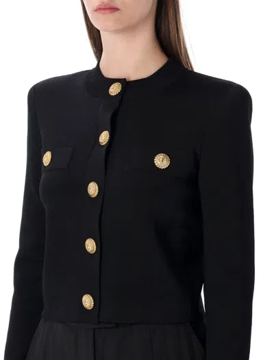 Balmain Cropped Cardigan Sweaters And Cardigans Black In Multi