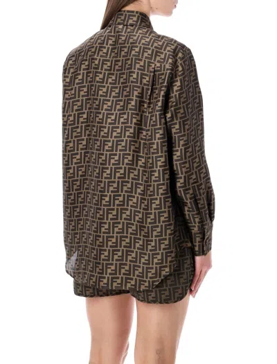 Fendi Ff Silk Jacquard Oversized Shirt In Brown
