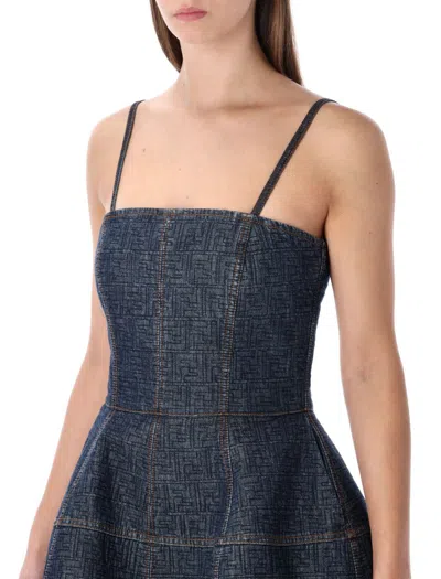 Fendi Ff Denim Dress Fitted Bodice Straps In Multi