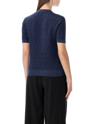 Fendi Ff Wool And Silk Sweater In Blue