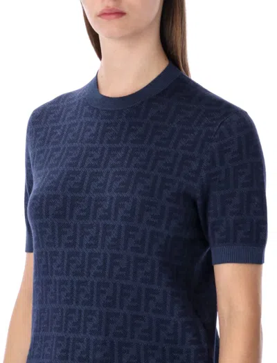 Fendi Ff Wool And Silk Sweater In Blue