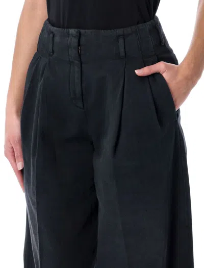 Golden Goose Wide Leg Denim Trousers Pleats Pockets In Black