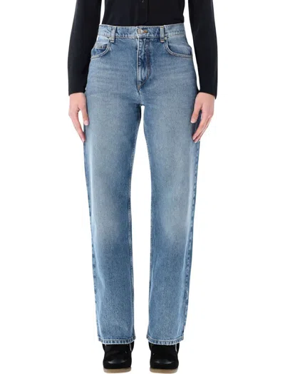 Isabel Marant Étoile Dromie Denim Trousers Contrast Stitching Design In Blue