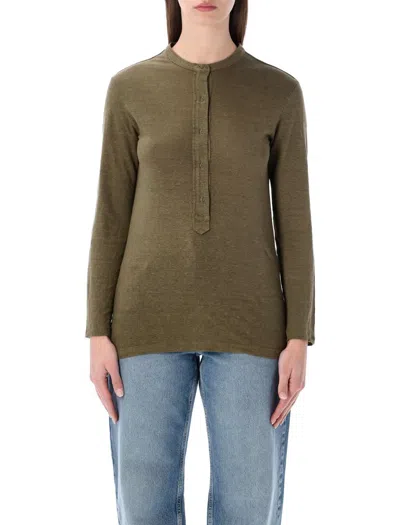 Isabel Marant Étoile Lucy Serafino Long Sleeves Round Neck Tshirt In Green