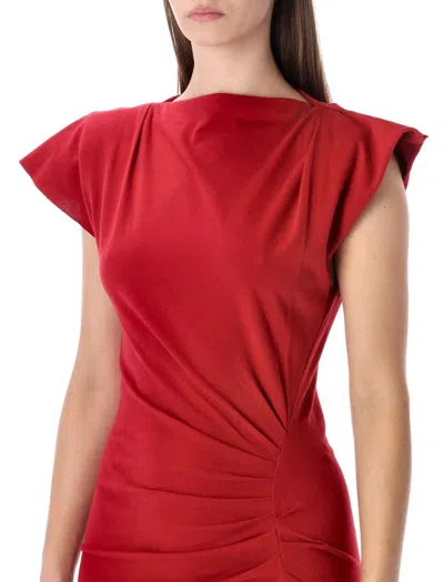 Isabel Marant Étoile Long Cotton Draped Dress Boat Neck In Red