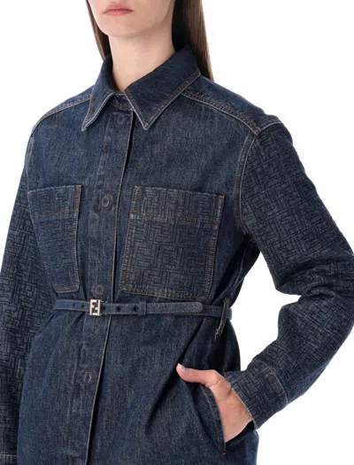 Fendi Go-to Denim Shirt Jacket With Quilted Ff Motif Clothing In Multi