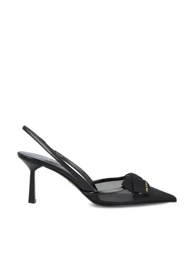 Prada Mesh Slingback Pumps Featuring Bow Detail In Multi