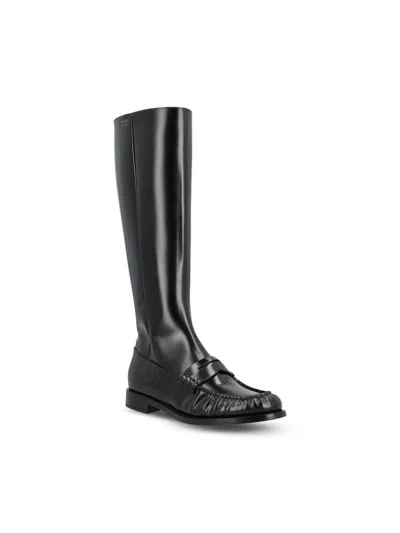 Prada Knee-high Leather Boots Glossy Finish In Multi