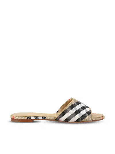 Burberry Sloane Slides Check Pattern Flat Sole Open Toe In Neutral
